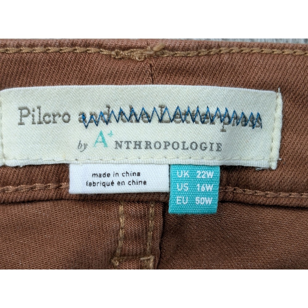 Pilcro Anthropologie Brown Flare Patch Pocket Jeans Plus Size 16W Boho Retro - Picture 4 of 11